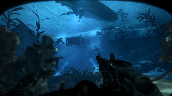 With Call of Duty's new engine, you'll have fish move away from you when you get close to them.
